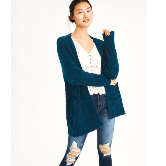 American Eagle beautiful teal cozy cardigan medium - Picture 1 of 8